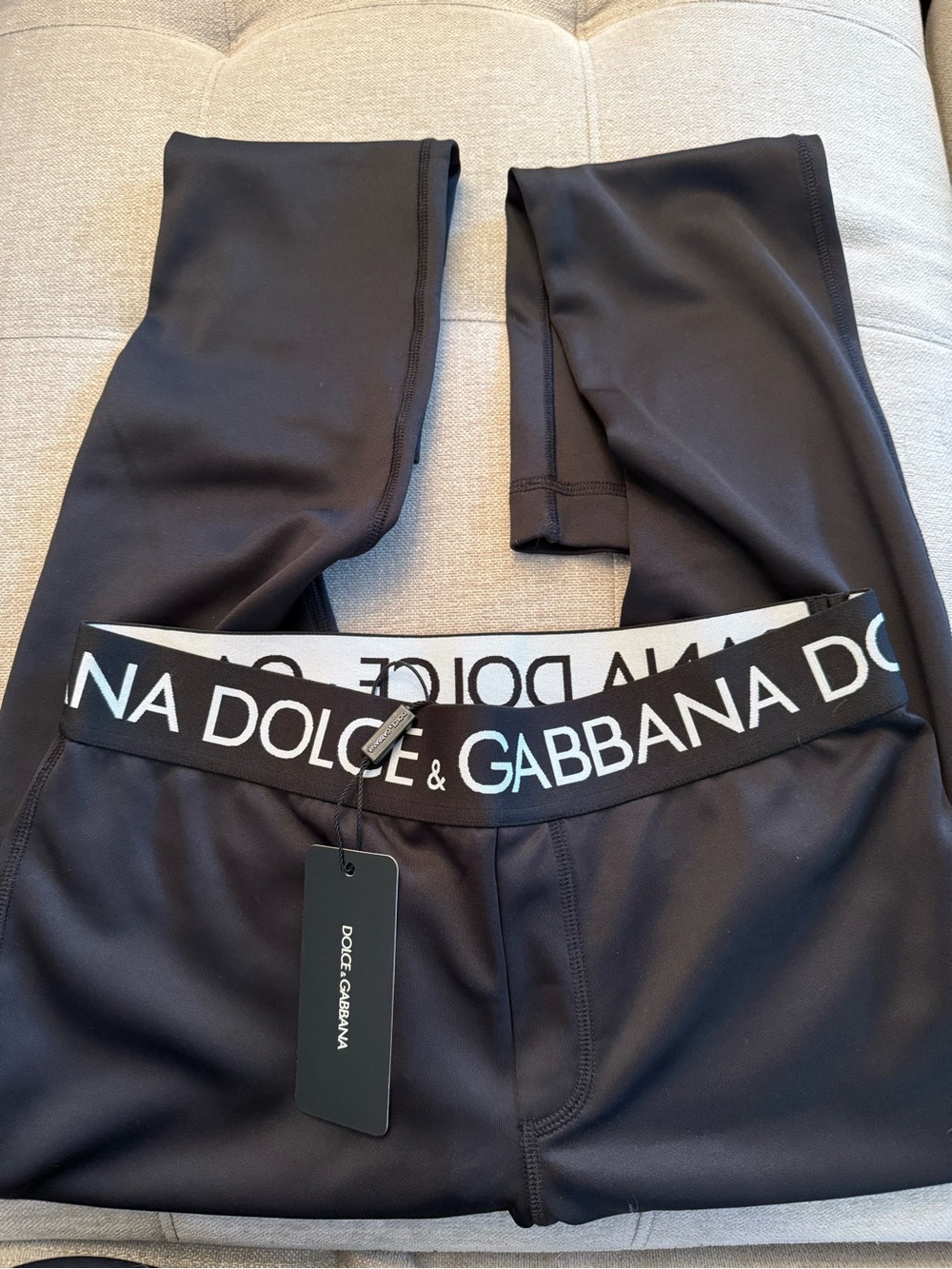 Dolce & Gabbana Black Logo Elastic Waist Leggings size 48 M-L